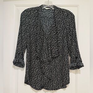 Anthropologie 11.1 TYLHO Black and Cream Front Ruffle Blouse
